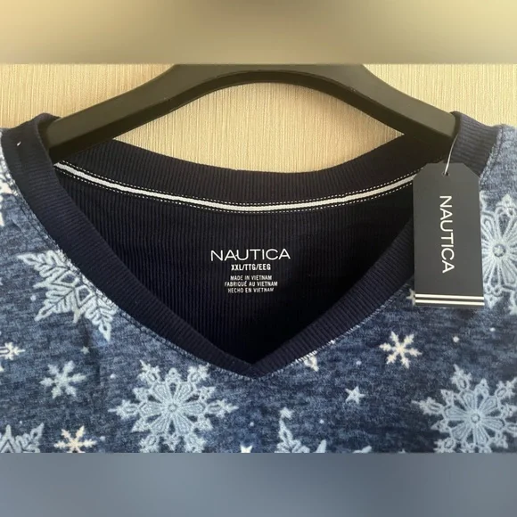 Nautica Cozy Silky Stretch Fleece 2 pc Long Sleeve Top and Pant Sleep Pajama Set - Picture 7 of 13